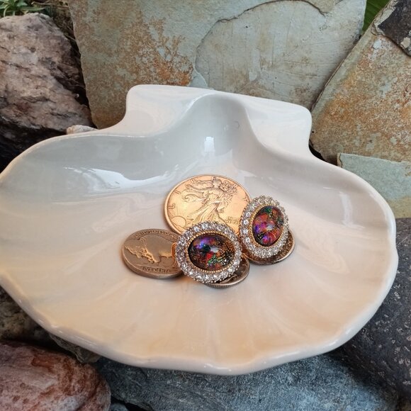 1960's D'Orlan Art Glass Opal Earrings - Picture 2 of 6